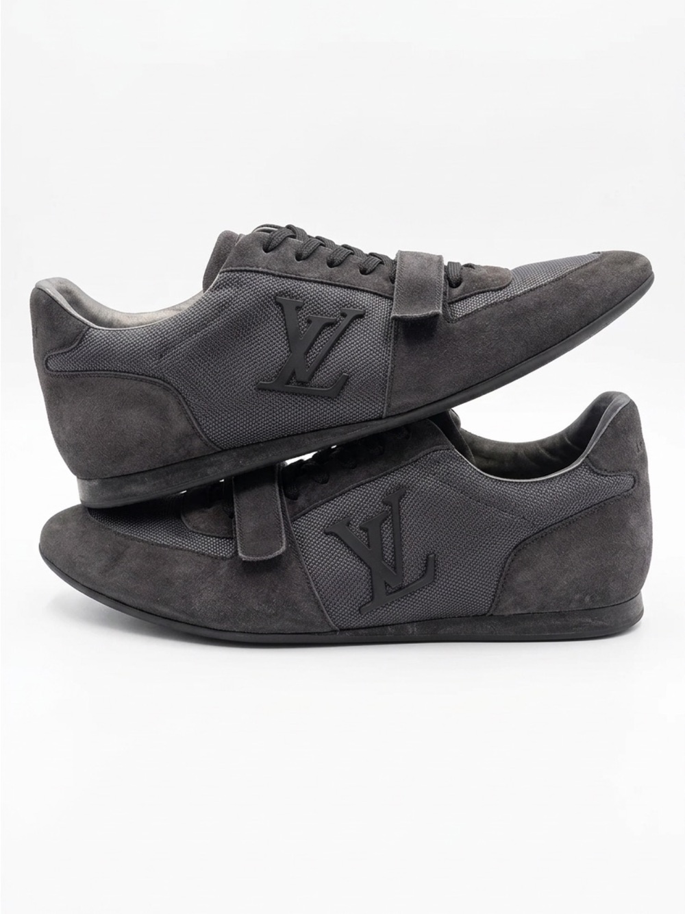 Louis Vuitton Men's Charcoal Gray Suede & Mesh Low-Top Sneakers
